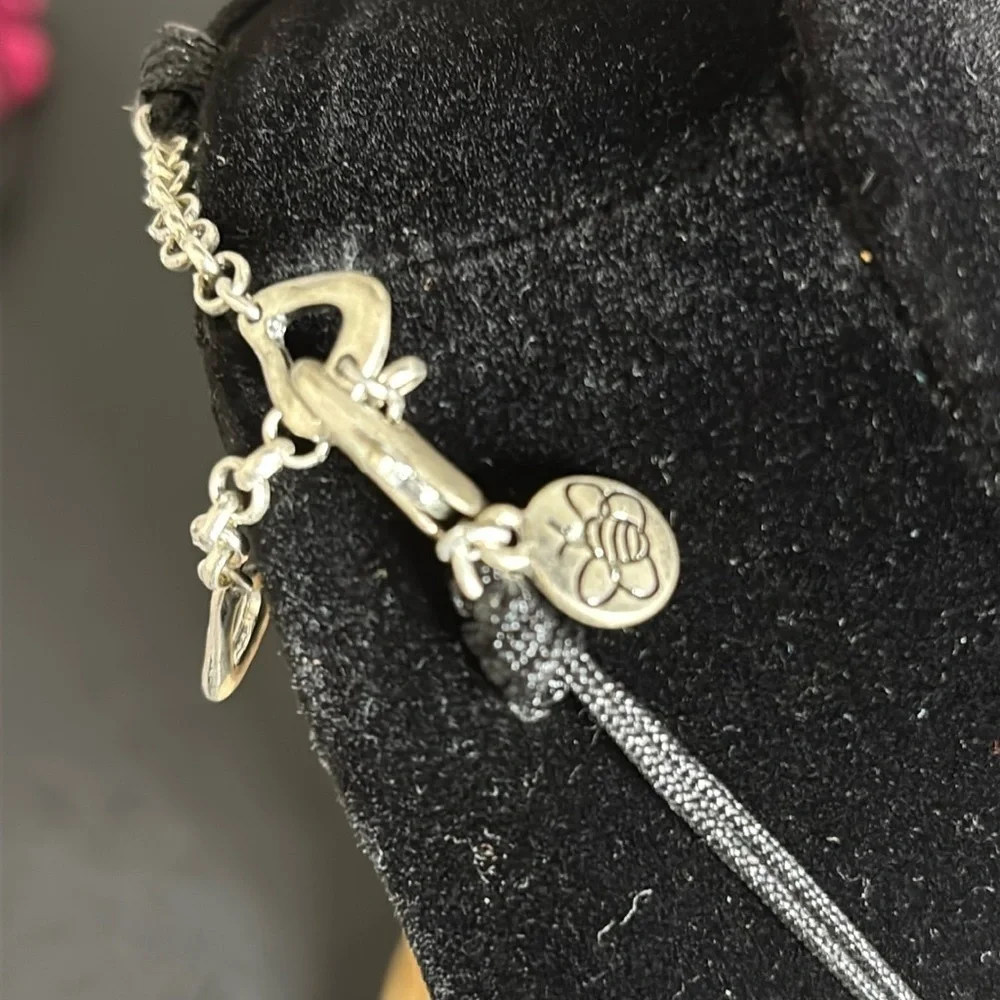 Bella Uno Hammered Silver Tone Pendant Statement Corded Necklace Rhinestone​